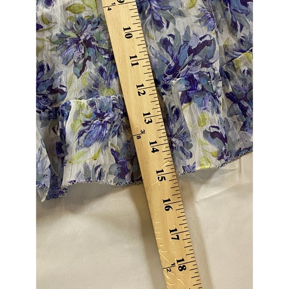En Saison Blue Odessa Floral Pleated Babydoll Cami Top Ruffle Hem Womens Medium - Picture 8 of 13
